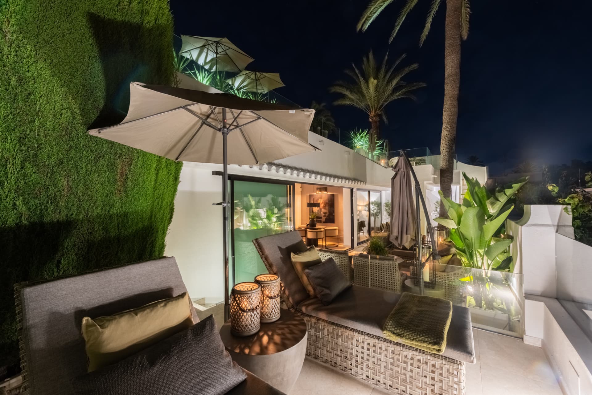 Scandi-style design bungalow in the beachfront Oasis Club on Marbella's Golden Mile.