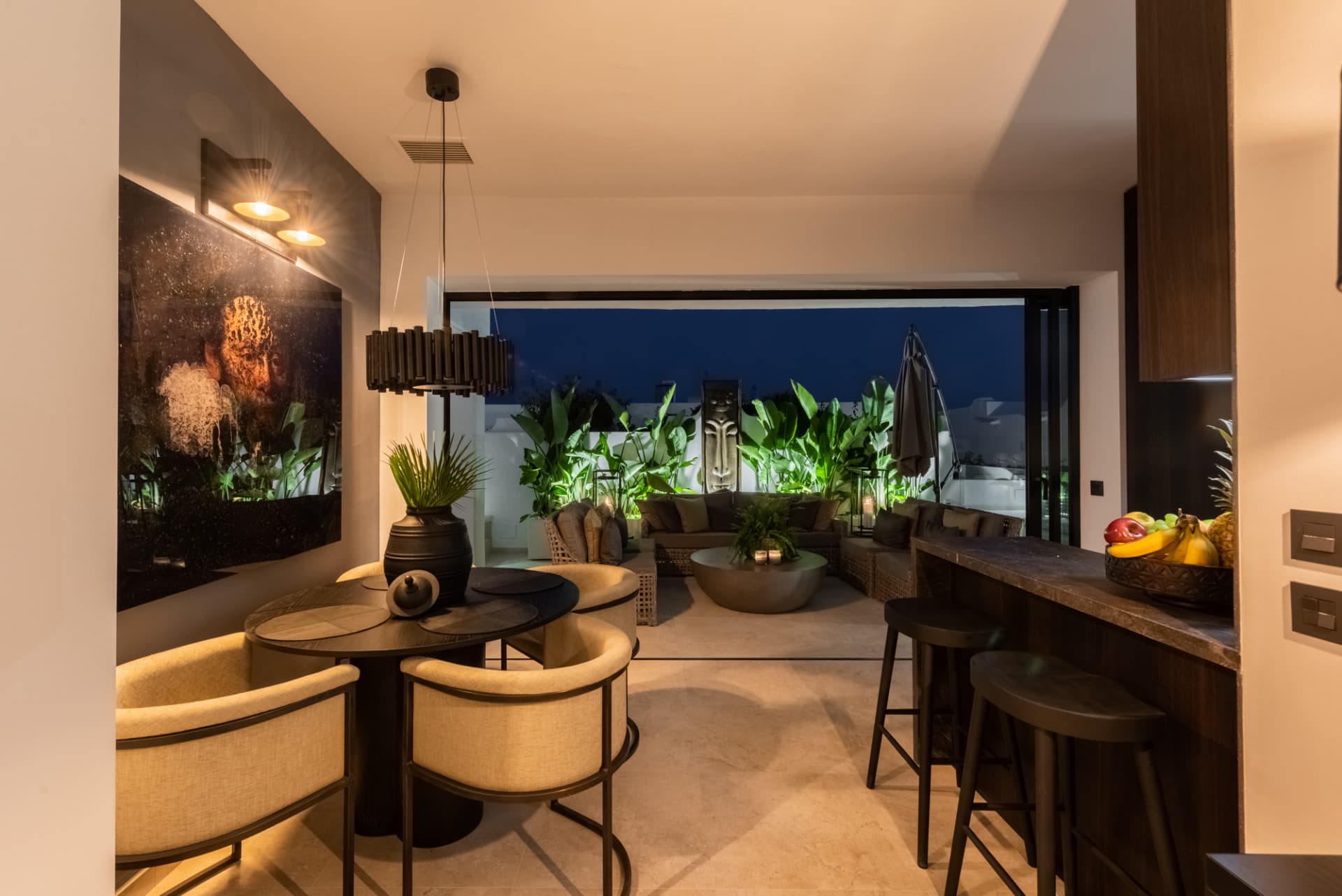 Scandi-style design bungalow in the beachfront Oasis Club on Marbella's Golden Mile.