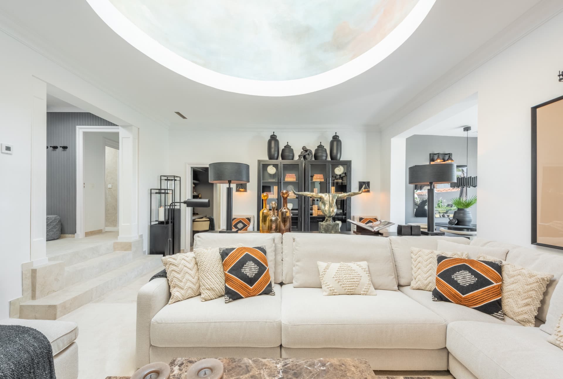 Scandi-style design bungalow in the beachfront Oasis Club on Marbella's Golden Mile.