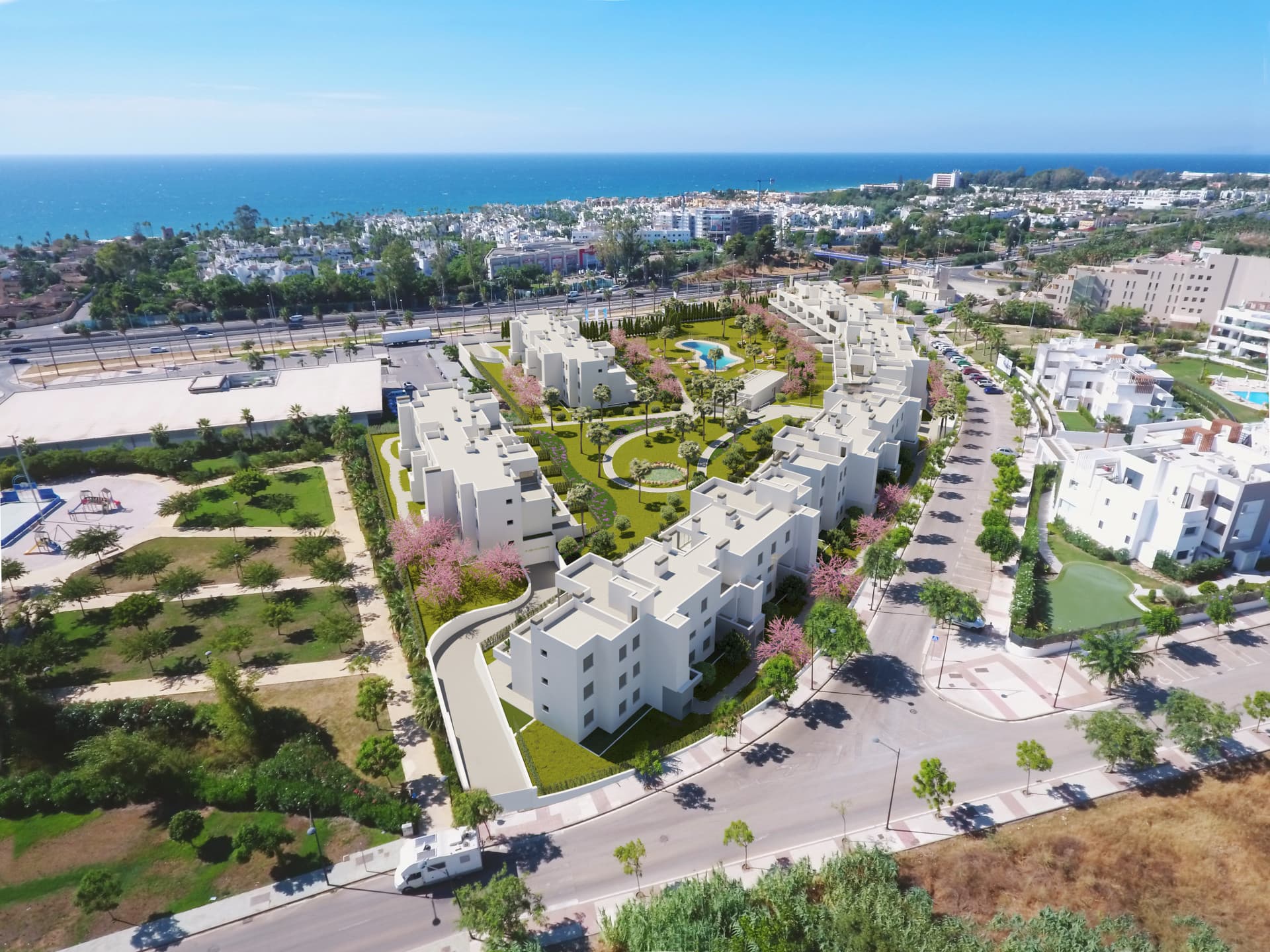 Brand new southwest facing two bedroom apartment located in the sought-after gated community Acqua Gardens, Estepona