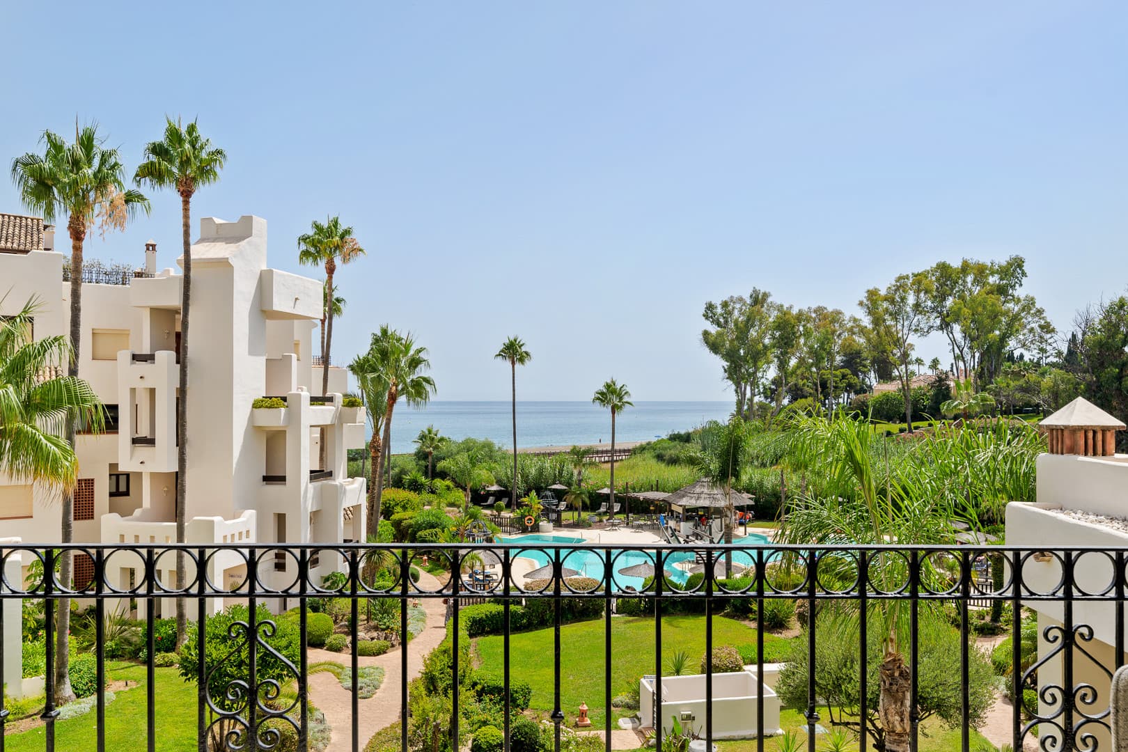 Beautifully renovated, south facing three-bedroom apartment located in the prestigious gated community of Bahia del Velerin, Estepona