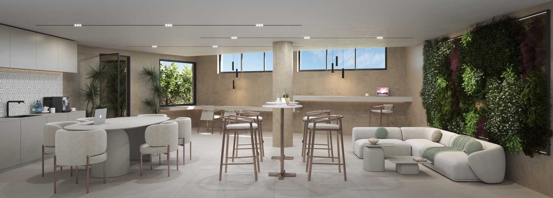 Un hermoso bajo con piscina, jardín privado y vistas al mar