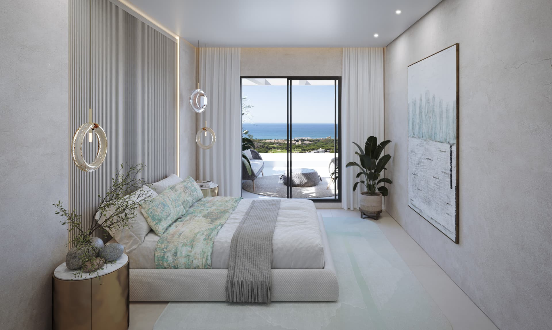 Un hermoso bajo con piscina, jardín privado y vistas al mar