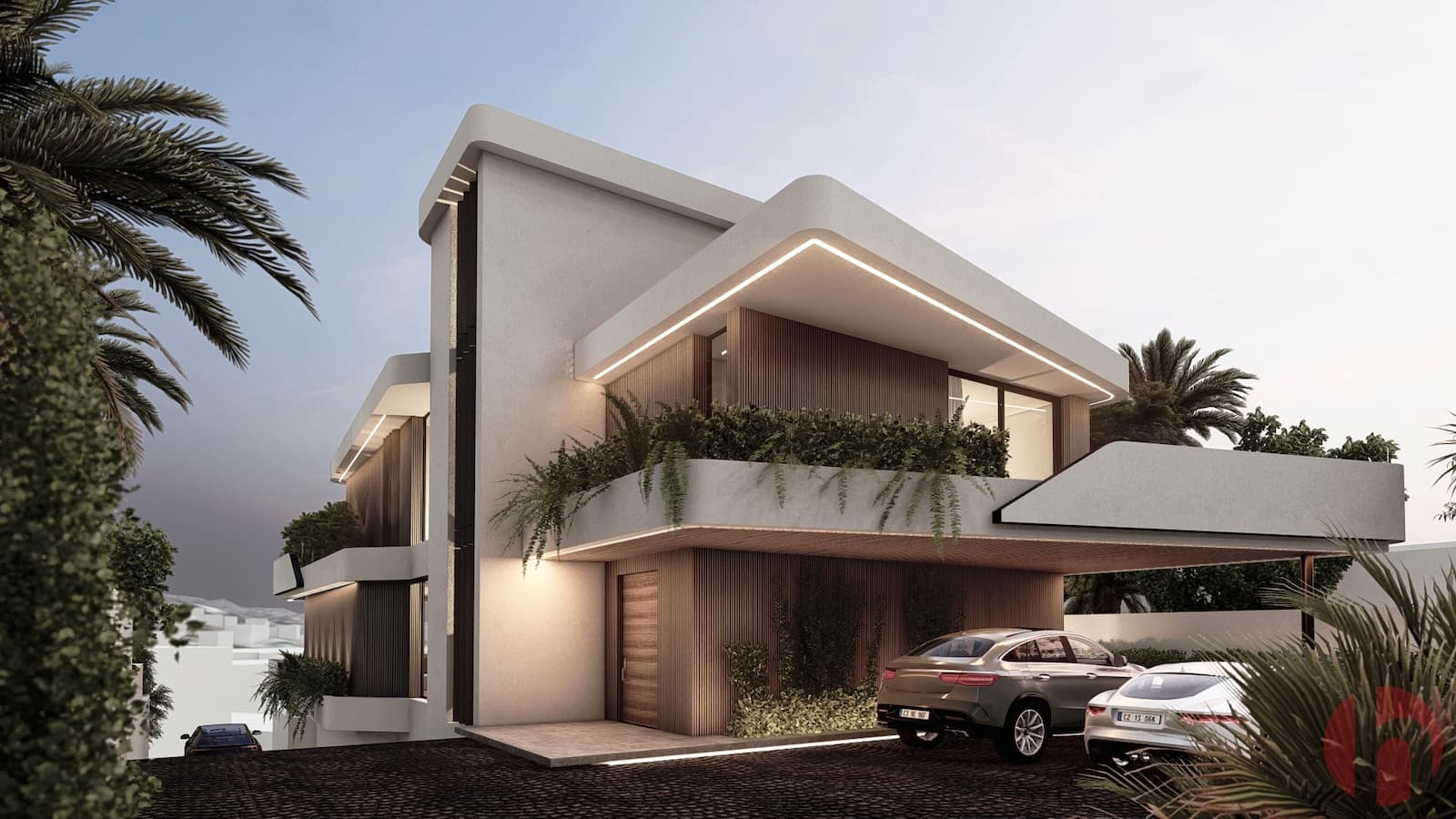This contemporary residence is defined by clean architectural lines, natural materials and expansive glazing that enhanc
