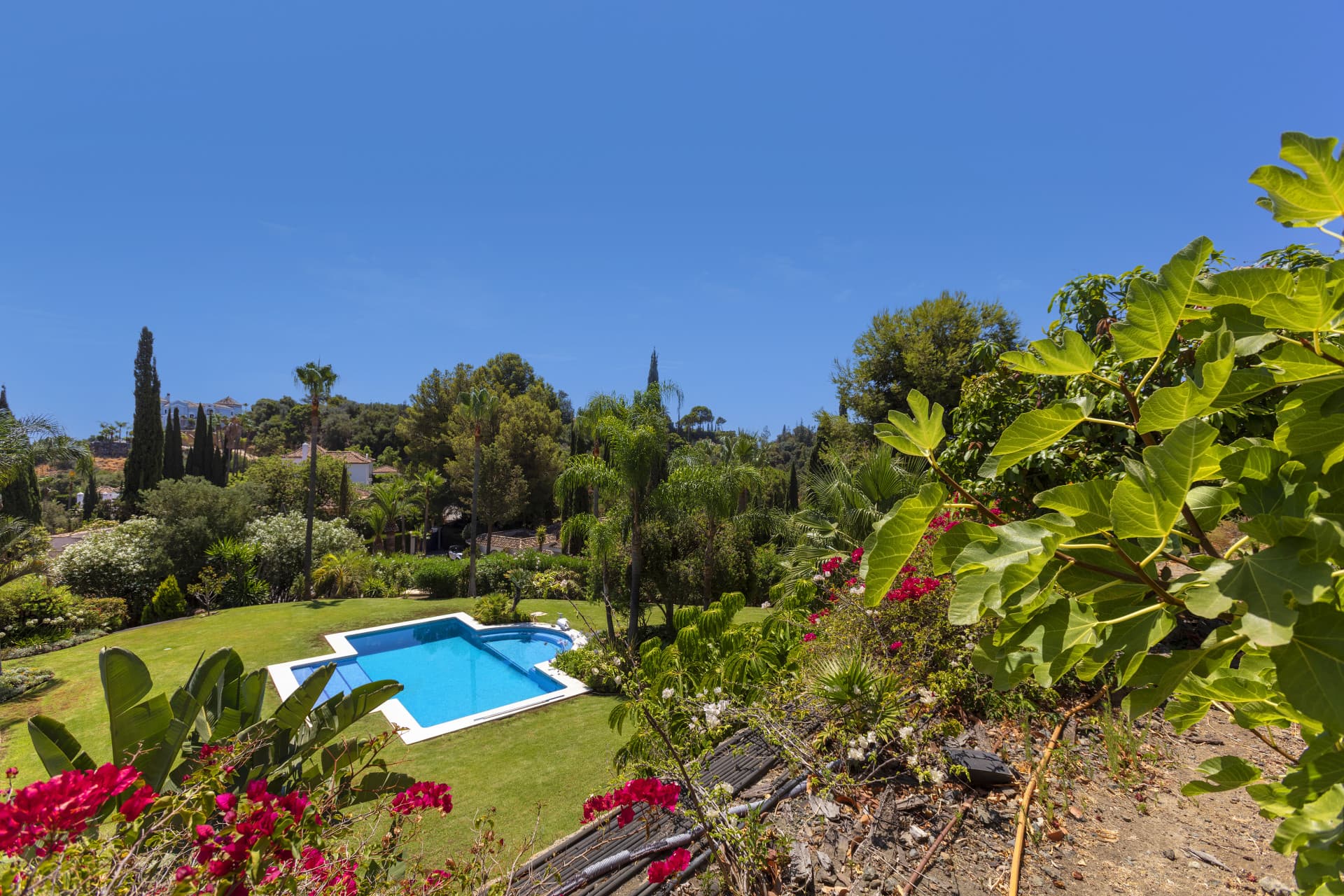 Exceptional César de Leyva villa on a rare, fully flat 3,000m² plot. Completely renovated, with sea views, total privacy, mature organic gardens, saltwater pool, 5 bedrooms, guest apartment, cinema room and extensive parking.